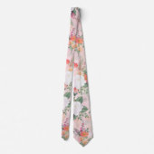 ロマンチックなピンクのフローラの絵画水色 ネクタイ (裏面)