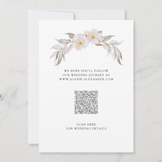 ロマンチックなピンクのフローラエレガントの葉の金ゴールドフレーム セーブザデート (裏面)