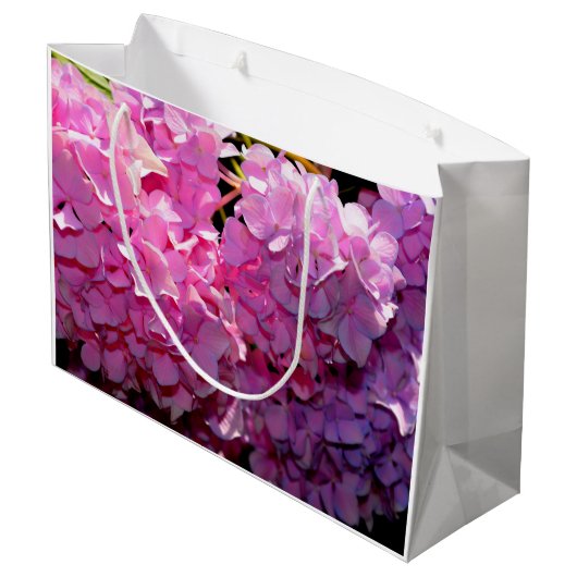 ロマンチックなピンクのフローラエレガントアジサイ ラージペーパーバッグ (裏面アングル)