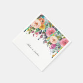 ロマンチックなピンクのフローラガーデンウォーターカラー スタンダードカクテルナプキン (角)