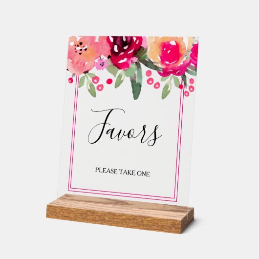 ロマンチックなピンクのフローラブライダルシャワーの好意 アクリルサイン (傾斜)