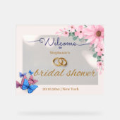 ロマンチックなピンクのフローラブライダルシャワー歓迎ポスター アクリルサイン (正面)