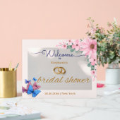 ロマンチックなピンクのフローラブライダルシャワー歓迎ポスター アクリルサイン (ウェディング)