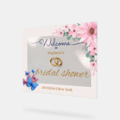 ロマンチックなピンクのフローラブライダルシャワー歓迎ポスター アクリルサイン (傾斜)