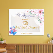 ロマンチックなピンクのフローラブライダルシャワー歓迎ポスター キャンバスプリント (インサイチュ (リビング))