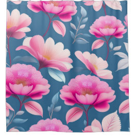 ロマンチックなピンクのフローラポップ シャワーカーテン