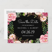 ロマンチックなピンクのフローラ古典的な結婚式の日付を保存 案内ポストカード (正面/裏面)