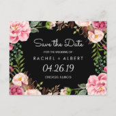 ロマンチックなピンクのフローラ古典的な結婚式の日付を保存 案内ポストカード (正面)