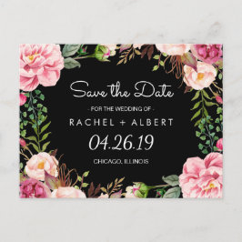 ロマンチックなピンクのフローラ古典的な結婚式の日付を保存 案内ポストカード