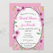 ロマンチックなピンクのフローラ水彩ブライダルシャワー 招待状 (正面/裏面)