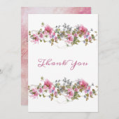 ロマンチックなピンクのフローラ水彩 サンキューカード (正面/裏面)