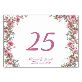 ロマンチックなピンクのフローラ水色スクリプト テーブルナンバー