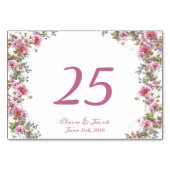 ロマンチックなピンクのフローラ水色スクリプト テーブルナンバー (裏面)