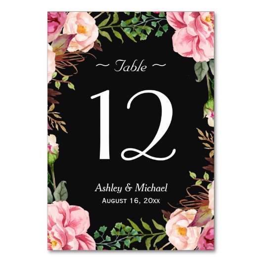 ロマンチックなピンクのフローラ結婚リースのテーブル番号 テーブルナンバー (正面)