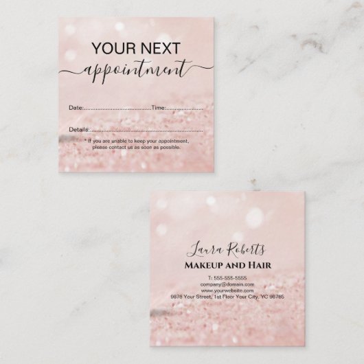 ロマンチックなピンクのライトエフェクトグリッターアポイントメントca 予約カード (正面/裏面)
