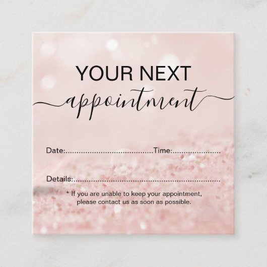 ロマンチックなピンクのライトエフェクトグリッターアポイントメントca 予約カード (正面)