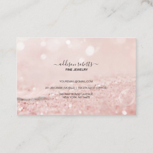 ロマンチックなピンクのライトエフェクトグリッター気にジュエリーBu 名刺 (裏面)