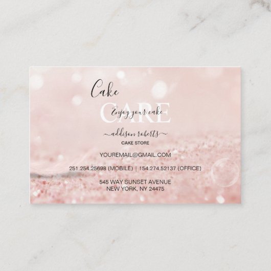 ロマンチックなピンクのライト効果グリッターケーキブ気にシュ 名刺 (裏面)