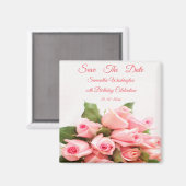 ロマンチックなピンクのローズブーケ誕生日日付を保存 マグネット (正面/裏面)