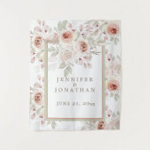 ロマンチックなピンクのローズ結婚オンホワイト タペストリー (正面)