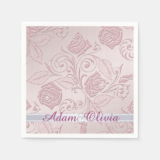 ロマンチックなピンクのローズ結婚レース スタンダードカクテルナプキン (正面)
