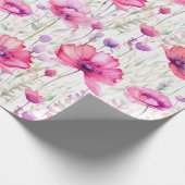 ロマンチックなピンクのワイルドフラワーの水色 ラッピングペーパー (角)