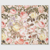 ロマンチックなピンクのヴィンテージのばら色の花模様 ラッピングペーパー (フラット)