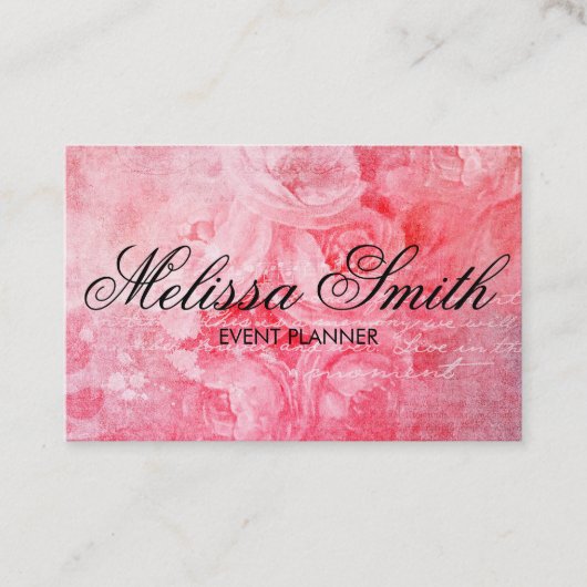 ロマンチックなピンクの古いバラの素朴なBussinesカード 名刺 (正面)