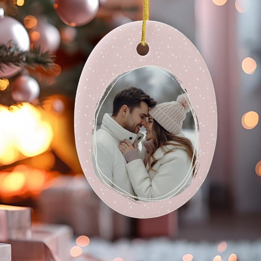 ロマンチックなピンクの手描き素朴フレームフォト セラミックオーナメント