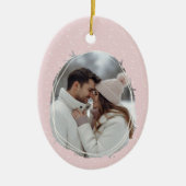 ロマンチックなピンクの手描き素朴フレームフォト セラミックオーナメント (正面)