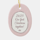 ロマンチックなピンクの手描き素朴フレームフォト セラミックオーナメント (裏面)