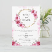 ロマンチックなピンクの折り畳み結婚式招待状 招待状 (スタンド正面)