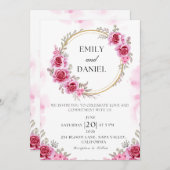 ロマンチックなピンクの折り畳み結婚式招待状 招待状 (正面/裏面)