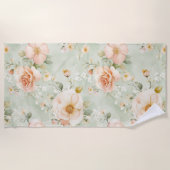 ロマンチックなピンクの桃のミントの可愛いバラの花 ビーチタオル (正面)