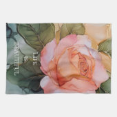 ロマンチックなピンクの桃の花のブライダルシャワー キッチンタオル (横)