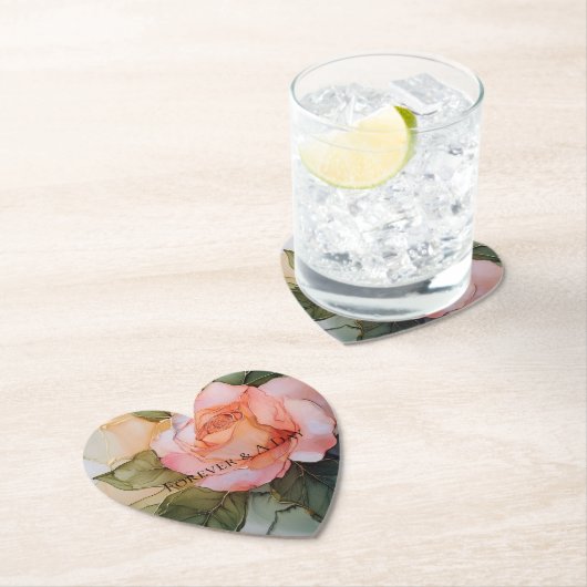 ロマンチックなピンクの桃の花のブライダルシャワー ペーパーコースター (インサイチュ)