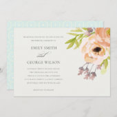 ロマンチックなピンクの桃赤面オフ白フローラ結婚ズ 招待状 (正面/裏面)