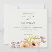ロマンチックなピンクの桃赤面オフ白フローラ結婚ズ 招待状 (正面)