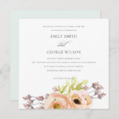 ロマンチックなピンクの桃赤面パープルフローラ結婚ズ 招待状 (正面/裏面)