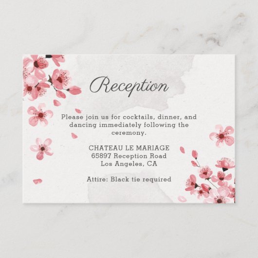 ロマンチックなピンクの桜の花のウェディング エンクロージャーカード (正面)