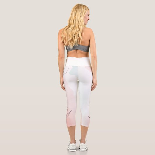 ロマンチックなピンクの水のカラーフローラ カプリレギンス (裏面)