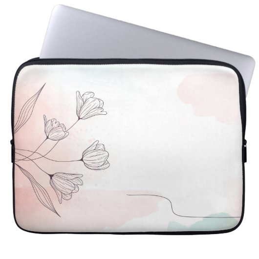 ロマンチックなピンクの水のカラーフローラ ラップトップスリーブ (正面)
