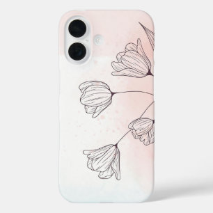 ロマンチックなピンクの水のカラーフローラ iPhone 16ケース