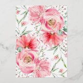 ロマンチックなピンクの水の色のバラ結婚フローラ 箔招待状 (裏面)