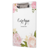 ロマンチックなピンクの水の色の牡丹フローラ クリップボード (左)