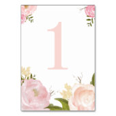 ロマンチックなピンクの水の色の花のテーブル番号1 テーブルナンバー (裏面)