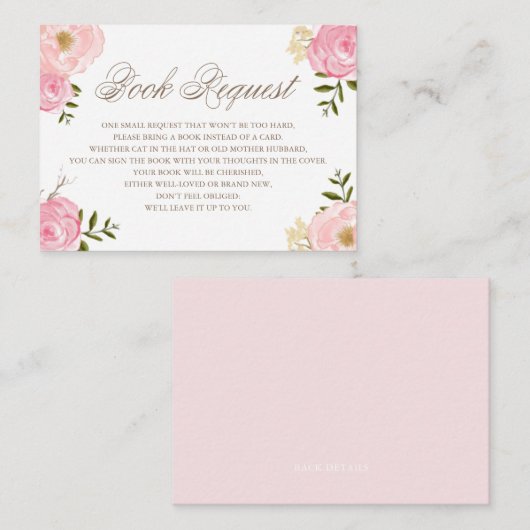 ロマンチックなピンクの水の色の花のブックリクエストカード エンクロージャーカード (正面/裏面)
