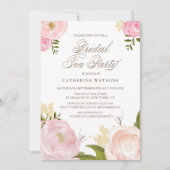 ロマンチックなピンクの水の色の花ブライダル茶パーティー 招待状 (正面)