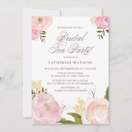 ロマンチックなピンクの水の色の花ブライダル茶パーティー 招待状
