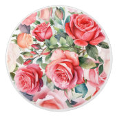 ロマンチックなピンクの水カラーバラ セラミックノブ (正面)